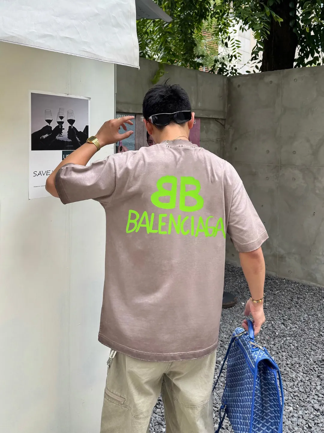 P90✨🔥 [balenciaga] 2026FW Paris luminous foam letter short-sleeved T-shirt Premium 26s double yarn 300g fabric, washed with water spray, aged and frayed, color: washed brown, washed Purple, washed Gray Size: S M L XL 2XL